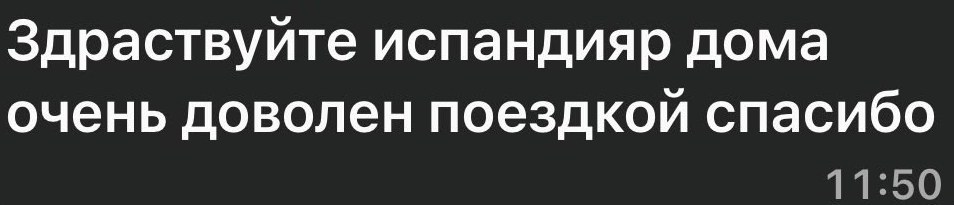 Сообщение родителя в WhatsApp: «Здравствуйте, Испандияр дома, очень доволен поездкой, спасибо»